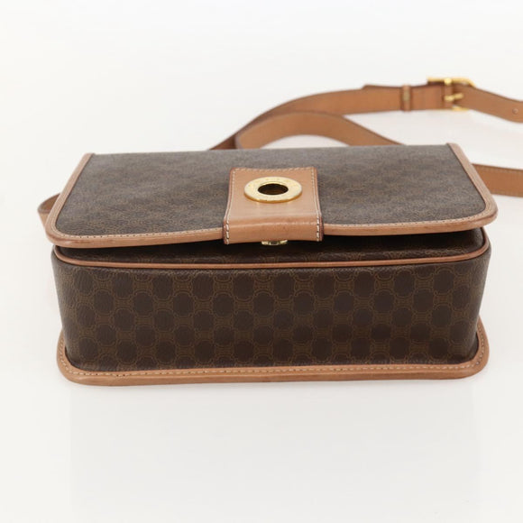 CELINE Macadam Canvas Circle Shoulder Bag PVC Leather Brown Gold Auth YKZ1561A