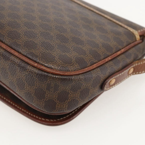 CELINE Macadam Canvas Horse Carriage Bag PVC Leather Brown Gold Auth YKZ1563