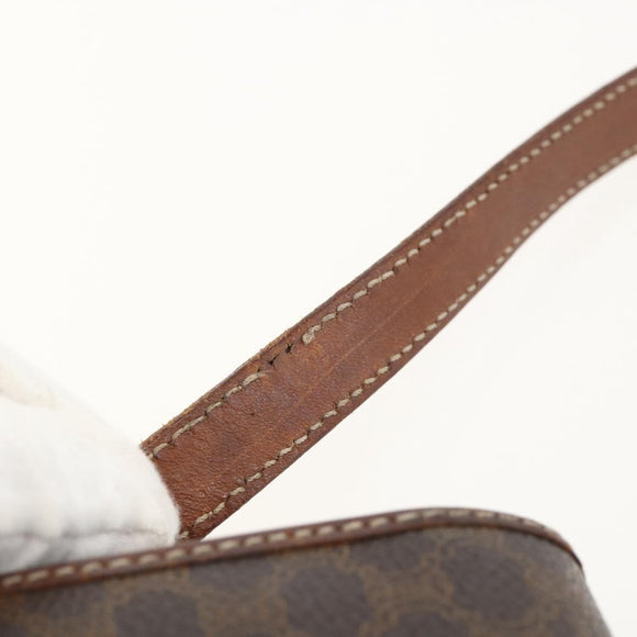 CELINE Macadam Canvas Horse Carriage Bag PVC Leather Brown Gold Auth YKZ1563