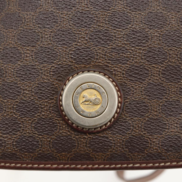 CELINE Macadam Canvas Horse Carriage Bag PVC Leather Brown Gold Auth YKZ1563