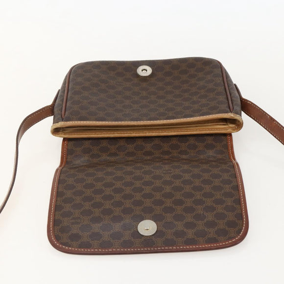 CELINE Macadam Canvas Horse Carriage Bag PVC Leather Brown Gold Auth YKZ1563