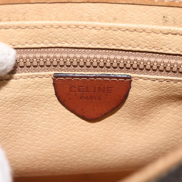CELINE Macadam Canvas Horse Carriage Bag PVC Leather Brown Gold Auth YKZ1563