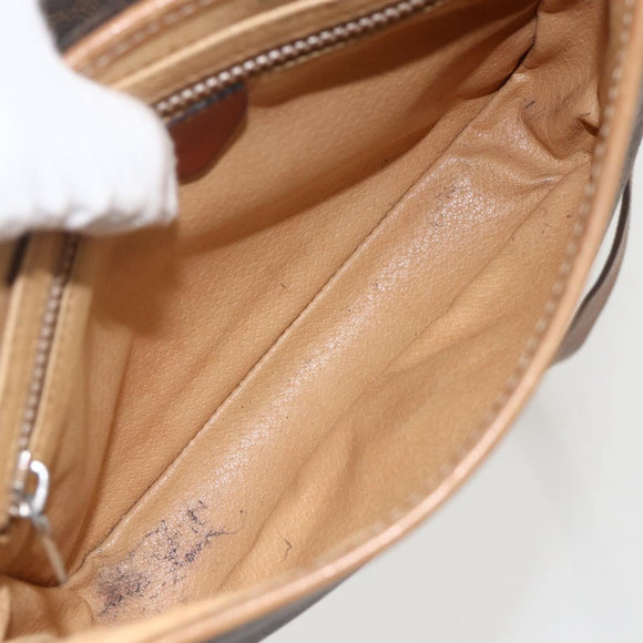CELINE Macadam Canvas Horse Carriage Bag PVC Leather Brown Gold Auth YKZ1563