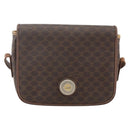 CELINE Macadam Canvas Horse Carriage Bag PVC Leather Brown Gold Auth YKZ1563-13
