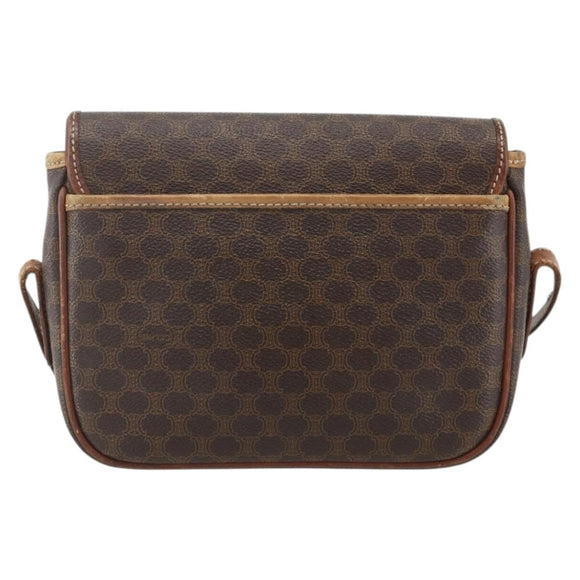 CELINE Macadam Canvas Horse Carriage Bag PVC Leather Brown Gold Auth YKZ1563