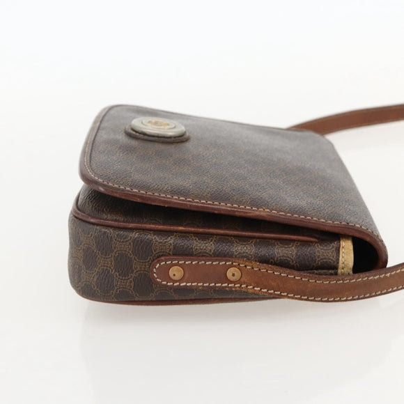 CELINE Macadam Canvas Horse Carriage Bag PVC Leather Brown Gold Auth YKZ1563