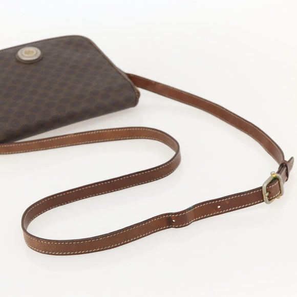 CELINE Macadam Canvas Horse Carriage Bag PVC Leather Brown Gold Auth YKZ1563