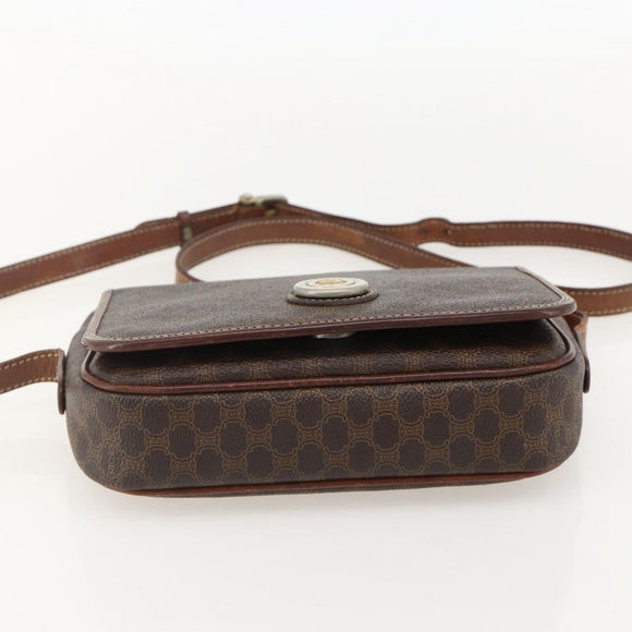 CELINE Macadam Canvas Horse Carriage Bag PVC Leather Brown Gold Auth YKZ1563