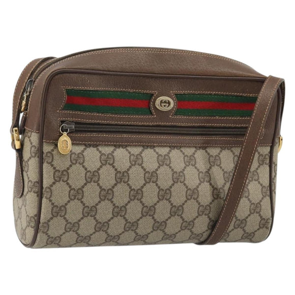 GUCCI GG Supreme Web Sherry Line Bag PVC Beige Gold Red 119 02 088 Auth YKZ1578