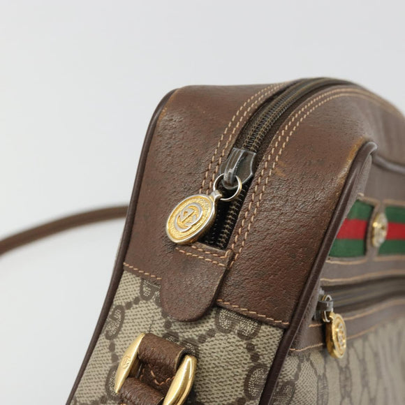 GUCCI GG Supreme Web Sherry Line Bag PVC Beige Gold Red 119 02 088 Auth YKZ1578