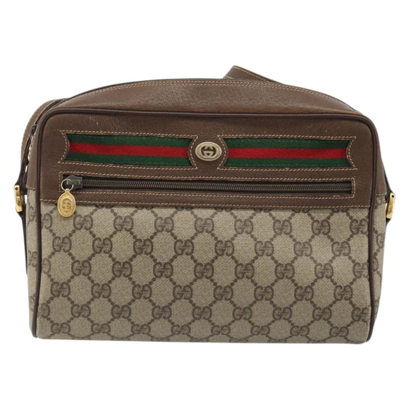 GUCCI GG Supreme Web Sherry Line Bag PVC Beige Gold Red 119 02 088 Auth YKZ1578