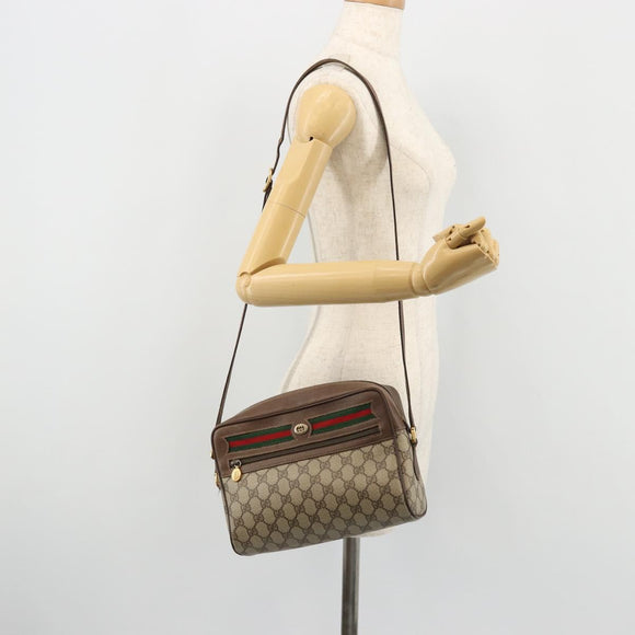 GUCCI GG Supreme Web Sherry Line Bag PVC Beige Gold Red 119 02 088 Auth YKZ1578