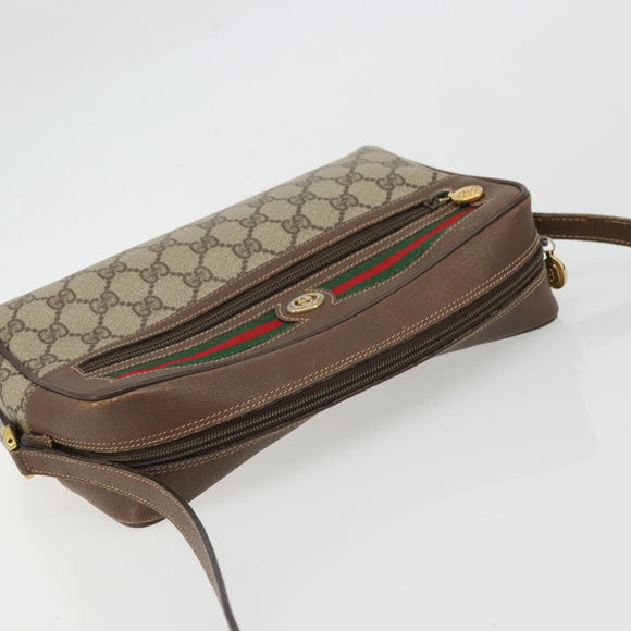 GUCCI GG Supreme Web Sherry Line Bag PVC Beige Gold Red 119 02 088 Auth YKZ1578