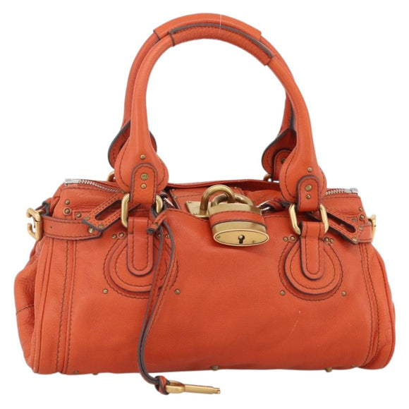Chloe Paddington Hand Bag Leather Orange Gold Silver Auth YKZ1580SAM