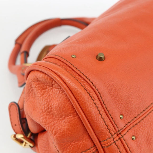 Chloe Paddington Hand Bag Leather Orange Gold Silver Auth YKZ1580SAM