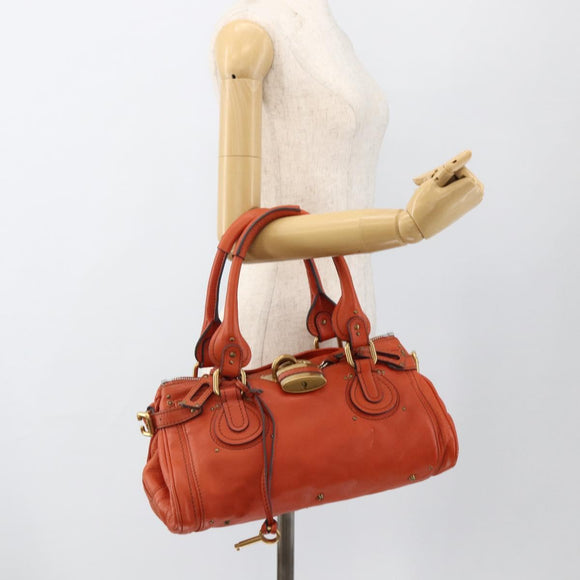 Chloe Paddington Hand Bag Leather Orange Gold Silver Auth YKZ1580SAM
