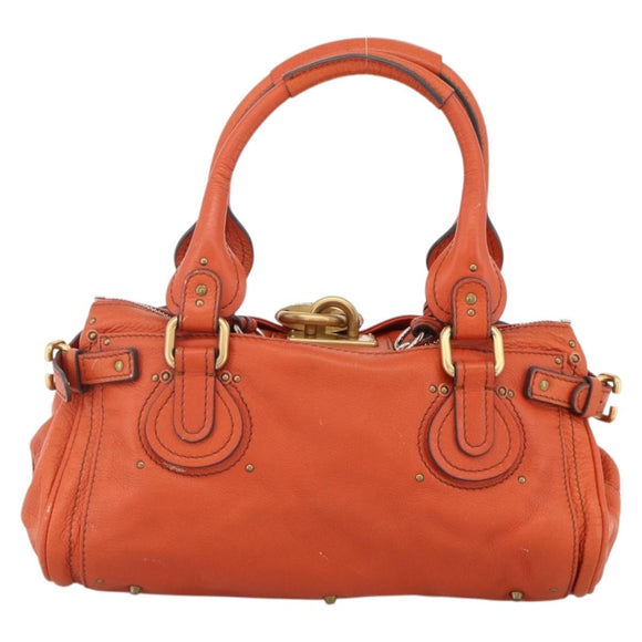 Chloe Paddington Hand Bag Leather Orange Gold Silver Auth YKZ1580SAM