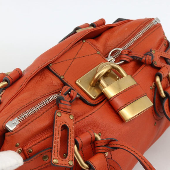Chloe Paddington Hand Bag Leather Orange Gold Silver Auth YKZ1580SAM