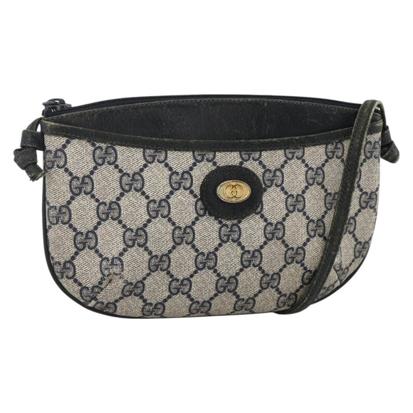 GUCCI GG Supreme Shoulder Bag PVC Navy Gold Auth YKZ1592
