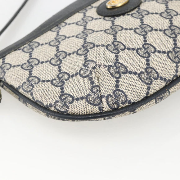 GUCCI GG Supreme Shoulder Bag PVC Navy Gold Auth YKZ1592