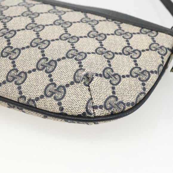 GUCCI GG Supreme Shoulder Bag PVC Navy Gold Auth YKZ1592