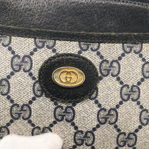GUCCI GG Supreme Shoulder Bag PVC Navy Gold Auth YKZ1592
