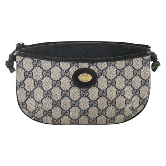 GUCCI GG Supreme Shoulder Bag PVC Navy Gold Auth YKZ1592