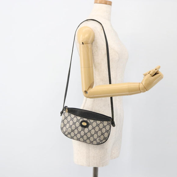 GUCCI GG Supreme Shoulder Bag PVC Navy Gold Auth YKZ1592