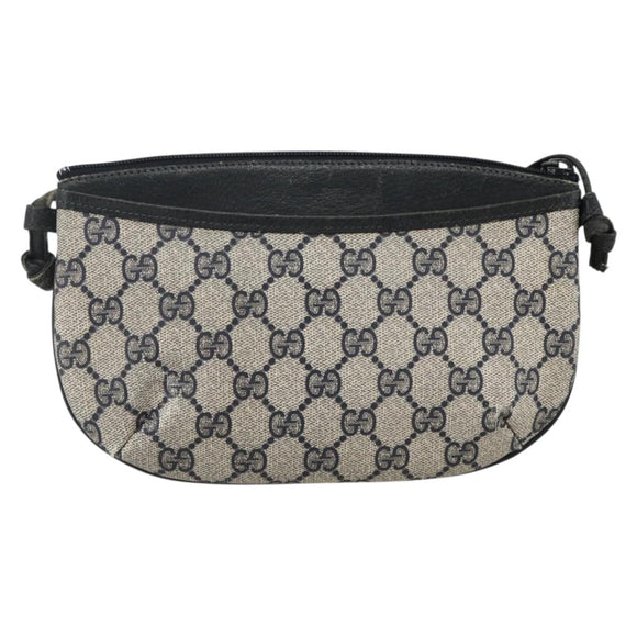 GUCCI GG Supreme Shoulder Bag PVC Navy Gold Auth YKZ1592