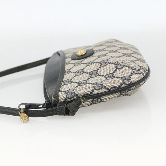 GUCCI GG Supreme Shoulder Bag PVC Navy Gold Auth YKZ1592