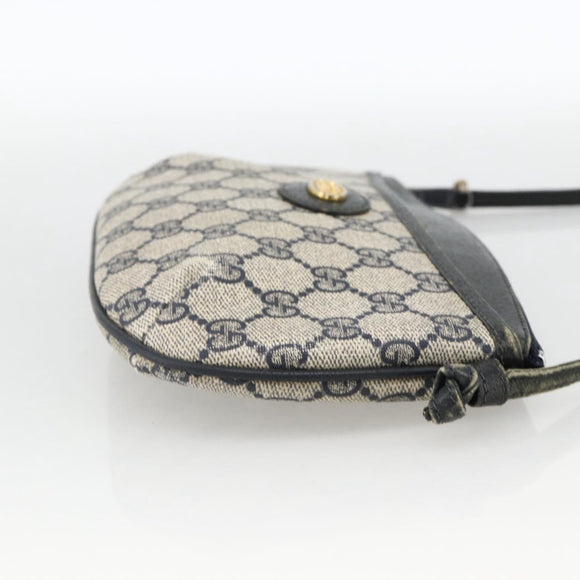 GUCCI GG Supreme Shoulder Bag PVC Navy Gold Auth YKZ1592