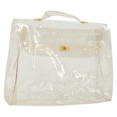 HERMES Vinyl Kelly Hand Bag Vinyl Clear Auth YKZ1593