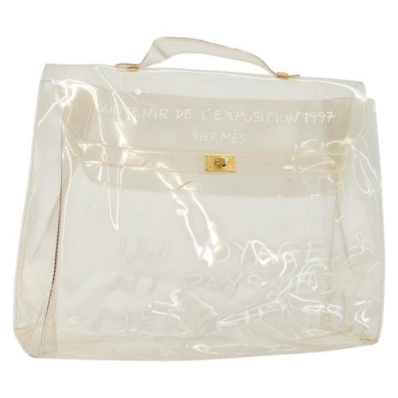 HERMES Vinyl Kelly Hand Bag Vinyl Clear Auth YKZ1593