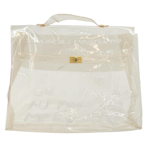 HERMES Vinyl Kelly Hand Bag Vinyl Clear Auth YKZ1593