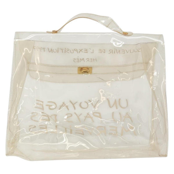 HERMES Vinyl Kelly Hand Bag Vinyl Clear Auth YKZ1593