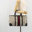 GUCCI GG Supreme Sherry Line Boston Bag PVC Navy Gold Red Auth YKZ1594-19