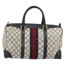 GUCCI GG Supreme Sherry Line Boston Bag PVC Navy Gold Red Auth YKZ1594-3