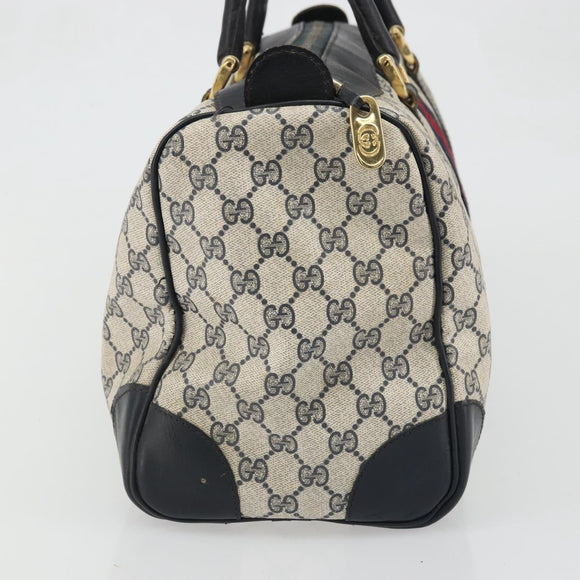 GUCCI GG Supreme Sherry Line Boston Bag PVC Navy Gold Red Auth YKZ1594