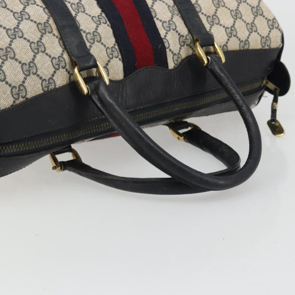 GUCCI GG Supreme Sherry Line Boston Bag PVC Navy Gold Red Auth YKZ1594