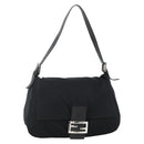 FENDI Mamma Baguette Shoulder Bag Nylon Black Silver Auth YKZ1595A-1
