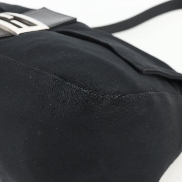 FENDI Mamma Baguette Shoulder Bag Nylon Black Silver Auth YKZ1595A