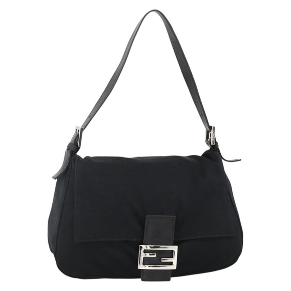 FENDI Mamma Baguette Shoulder Bag Nylon Black Silver Auth YKZ1595A