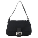 FENDI Mamma Baguette Shoulder Bag Nylon Black Silver Auth YKZ1595A-13
