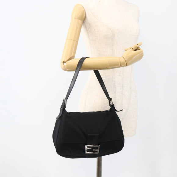 FENDI Mamma Baguette Shoulder Bag Nylon Black Silver Auth YKZ1595A