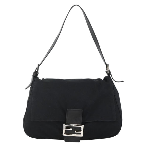 FENDI Mamma Baguette Shoulder Bag Nylon Black Silver Auth YKZ1595A
