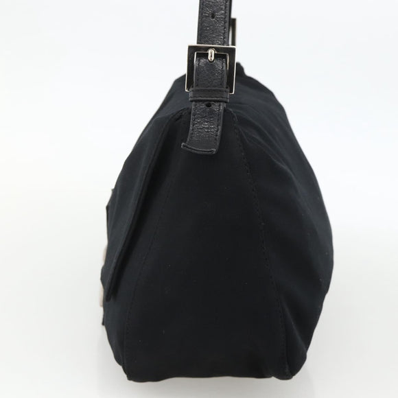 FENDI Mamma Baguette Shoulder Bag Nylon Black Silver Auth YKZ1595A
