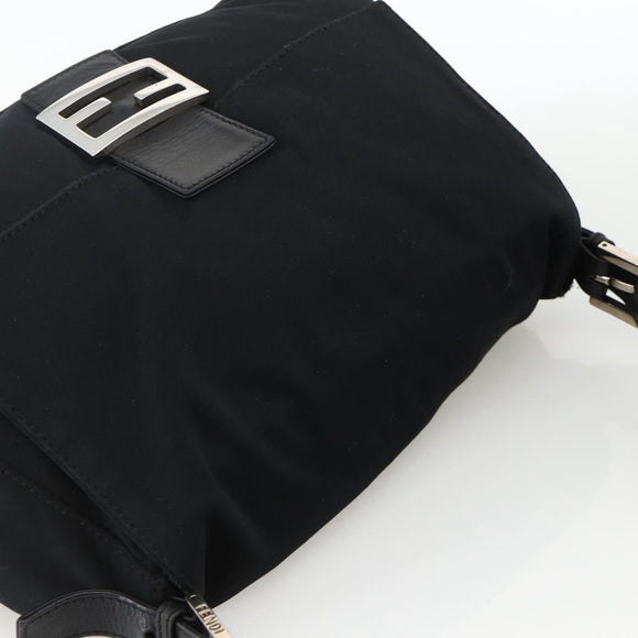 FENDI Mamma Baguette Shoulder Bag Nylon Black Silver Auth YKZ1595A
