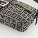 FENDI Zucchino Canvas Mamma Baguette Shoulder Bag Navy Silver Auth YKZ1598-9
