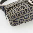 FENDI Zucchino Canvas Mamma Baguette Shoulder Bag Navy Silver Auth YKZ1598-14