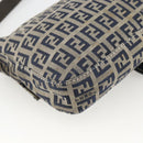 FENDI Zucchino Canvas Mamma Baguette Shoulder Bag Navy Silver Auth YKZ1598-16